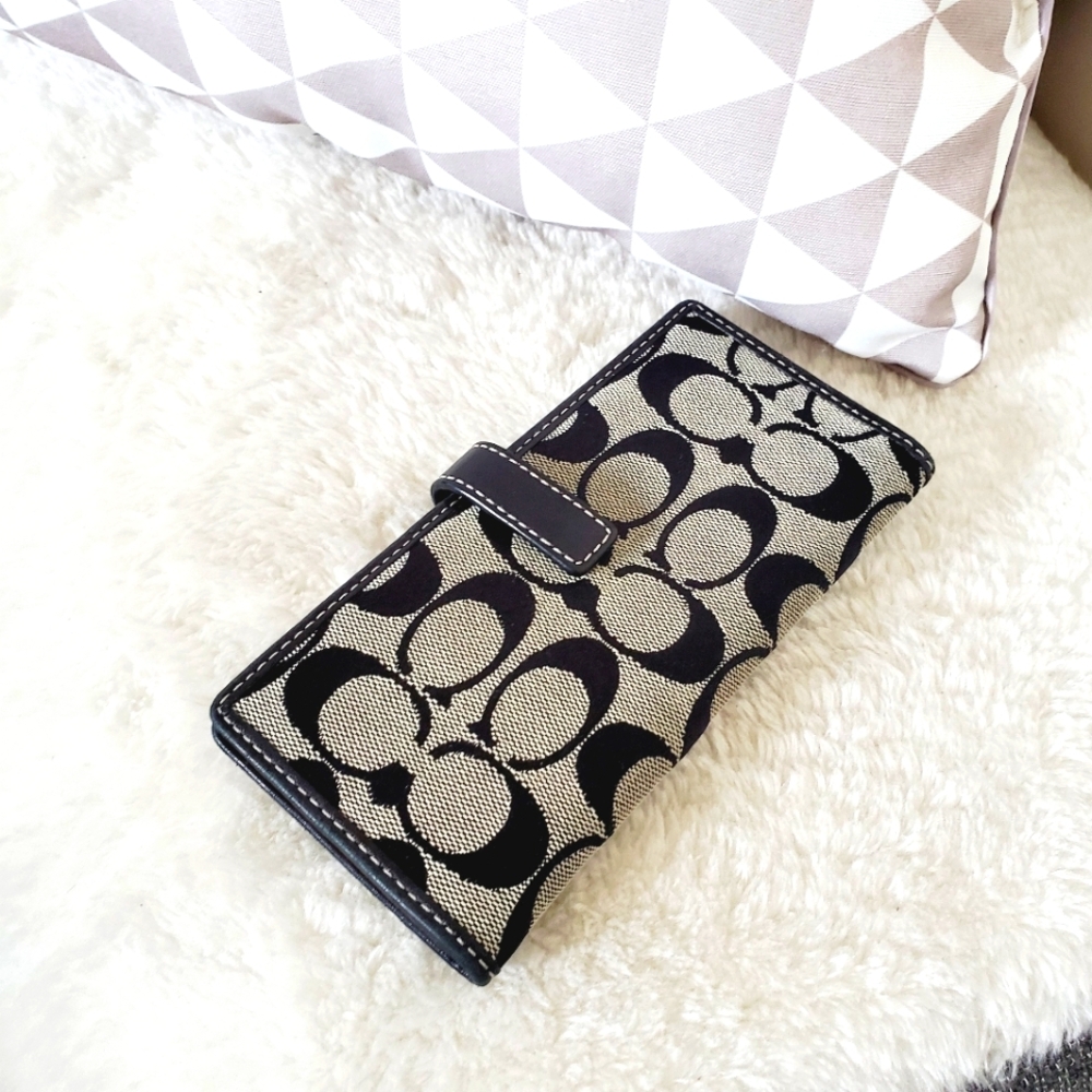 Coach Monogram Signature bifold Leather Canvas Wallet - Picture 1 of 5
